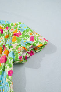 KaleaBoutique Comfortable Floral Print V Neck Short Puff Sleeve Cotton Maxi Dress - KaleaBoutique.com