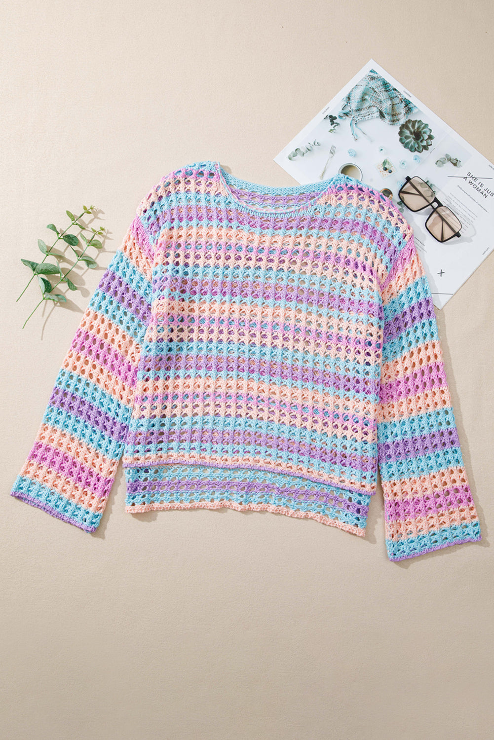 Multi Stripe Open Knit Sweater Beach Cover Up - KaleaBoutique.com