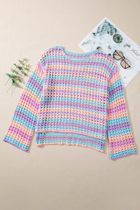 Multi Stripe Open Knit Sweater Beach Cover Up - KaleaBoutique.com