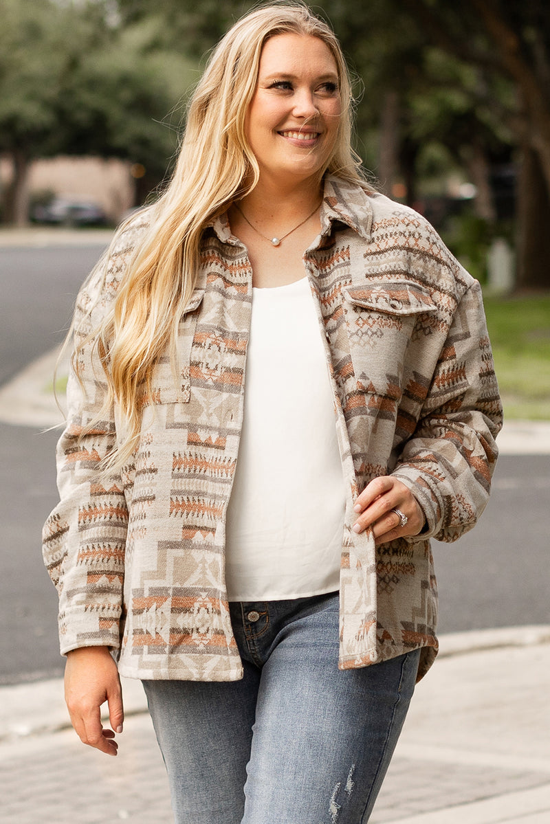 KaleaBoutique Aztec Geometric Print Pockets Plus Size Jacket - KaleaBoutique.com