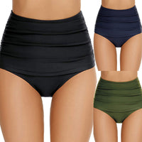 Women's High-Waist Ruched Swim Briefs in Solid and Polka-Dot Styles - KaleaBoutique.com