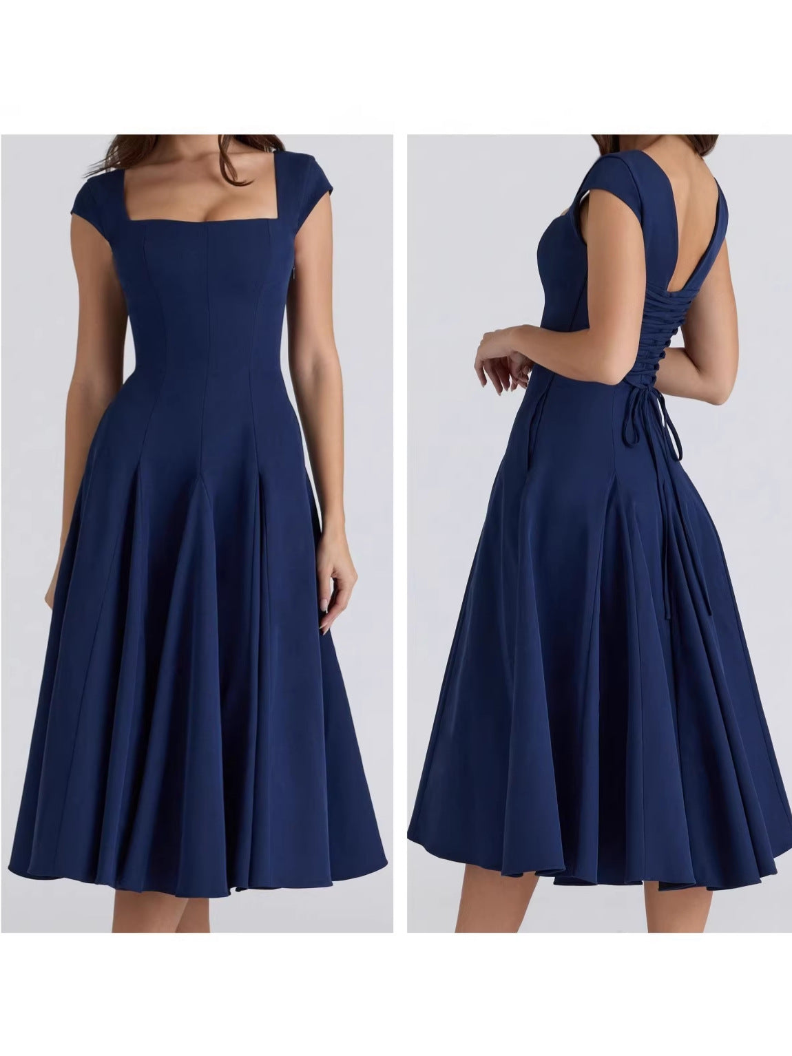 Back-strap Waist-cinching Elegant A-line Dress - KaleaBoutique.com