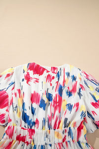 KaleaBoutique Stylish Abstract Print Short Puff Sleeve Tiered Maxi Dress - KaleaBoutique.com