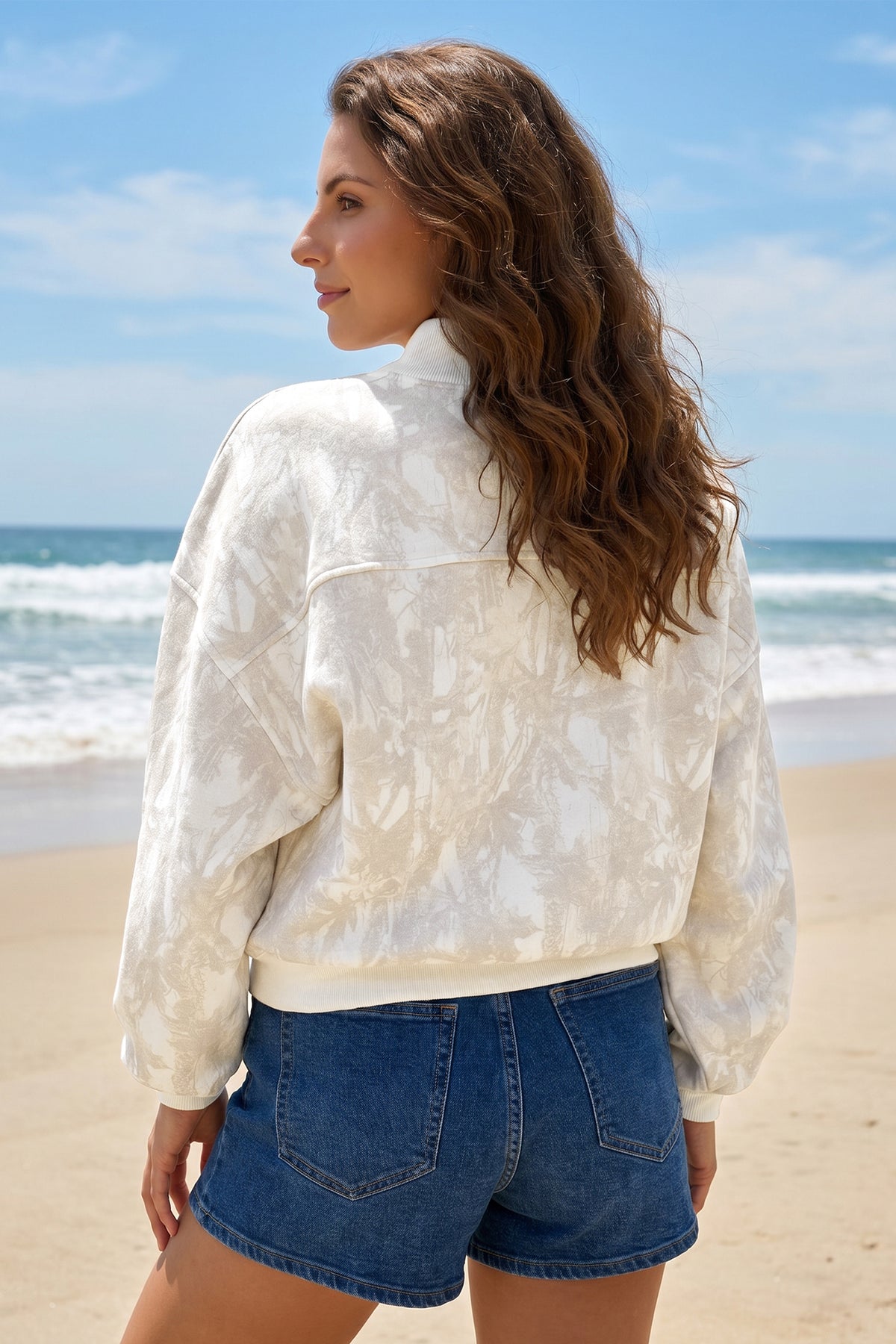 Camouflage Print Quarter-Zip Drop Shoulder Long Sleeve Sweatshirt - KaleaBoutique.com