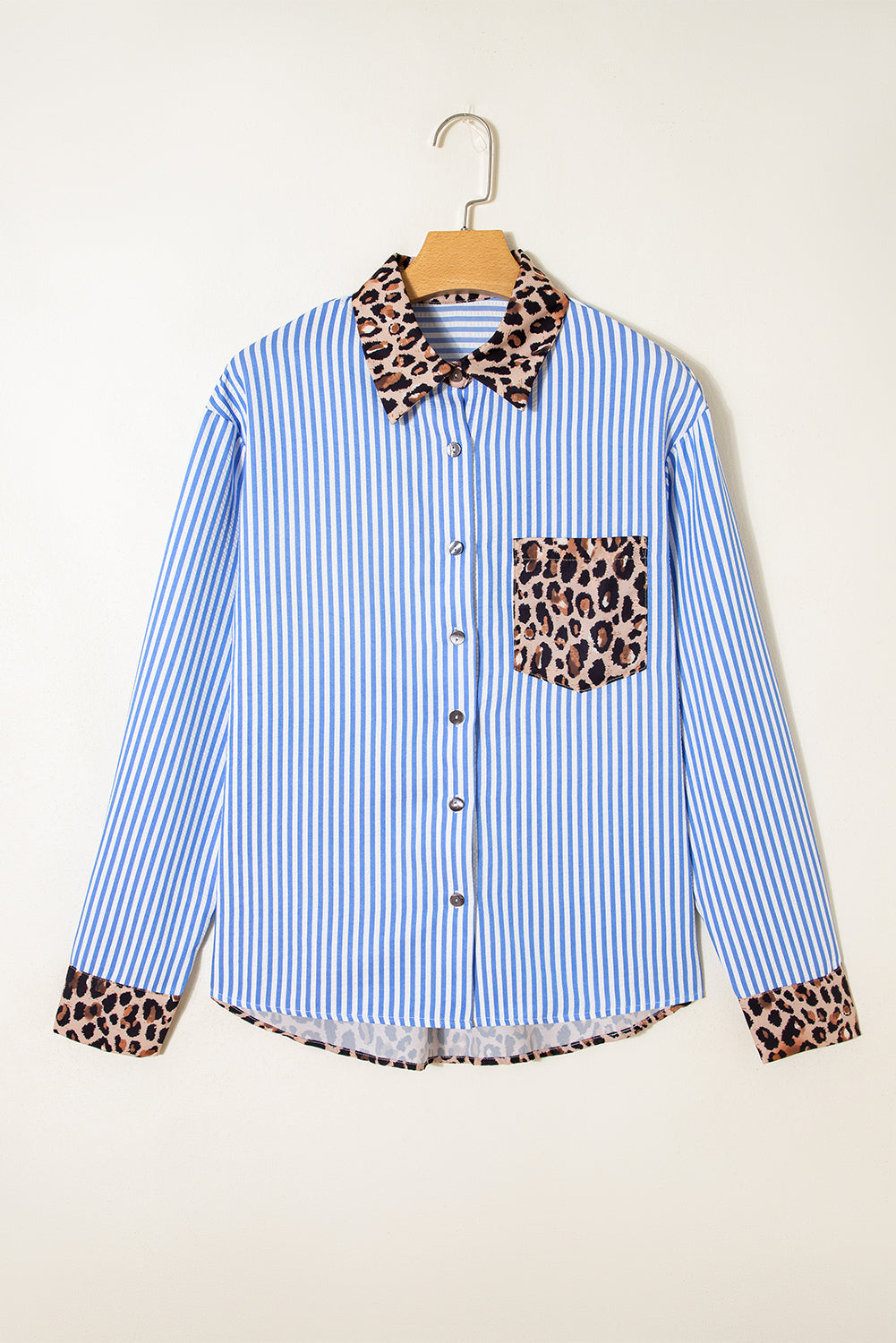 KaleaBoutique Stylish Striped Leopard Print Patchwork Button Up Womens Shirt - KaleaBoutique.com