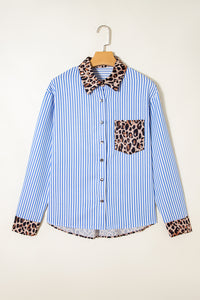KaleaBoutique Stylish Striped Leopard Print Patchwork Button Up Womens Shirt - KaleaBoutique.com