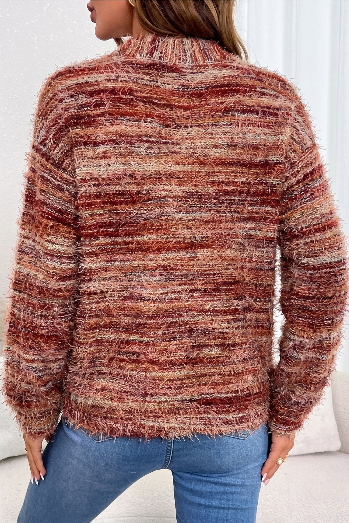 KaleaBoutique Stylish Fuzzy Striped Button Front Cardigan Sweater - KaleaBoutique.com