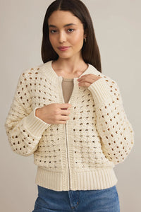KaleaBoutique Stylish Hollowed Pattern Knit Zip Up Drop Shoulder Sweater Cardigan - KaleaBoutique.com