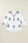 KaleaBoutique Boho Geometric Print Bracelet Sleeve V Neck Blouse - KaleaBoutique.com