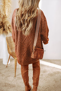 KaleaBoutique Stylish Cable Knit Drop Shoulder Loose Fit Sweater Dress - KaleaBoutique.com