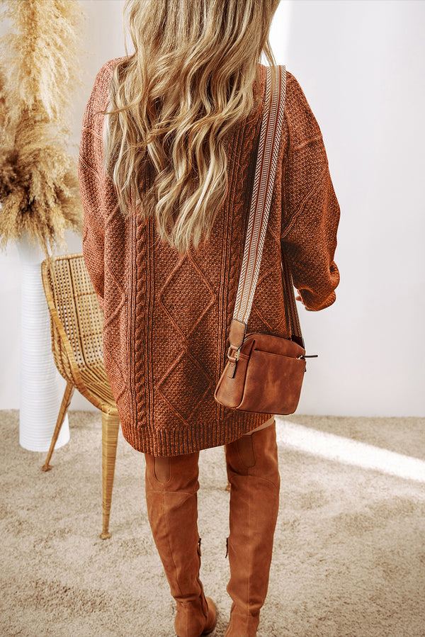 KaleaBoutique Stylish Cable Knit Drop Shoulder Loose Fit Sweater Dress - KaleaBoutique.com