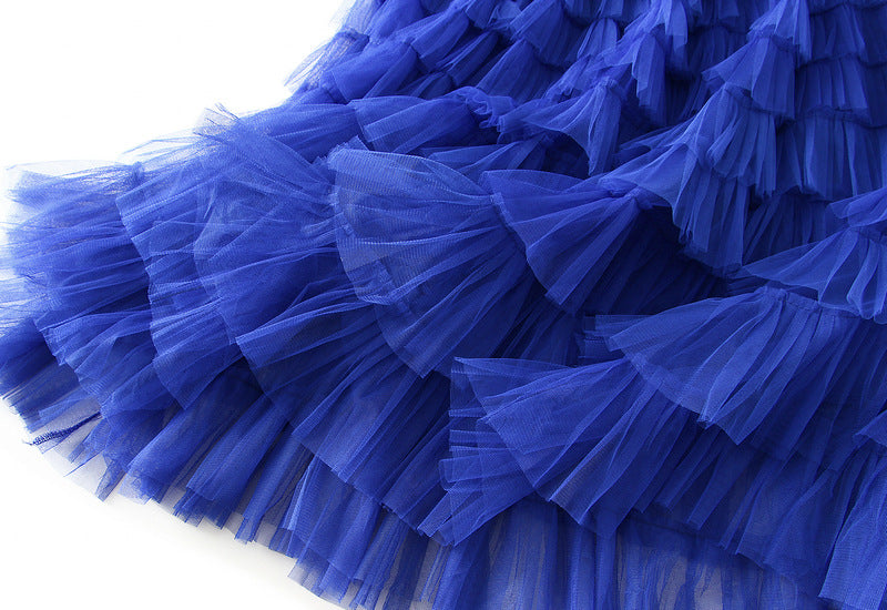 Women's Tiered Mesh Ruffle A-Line Maxi Skirt