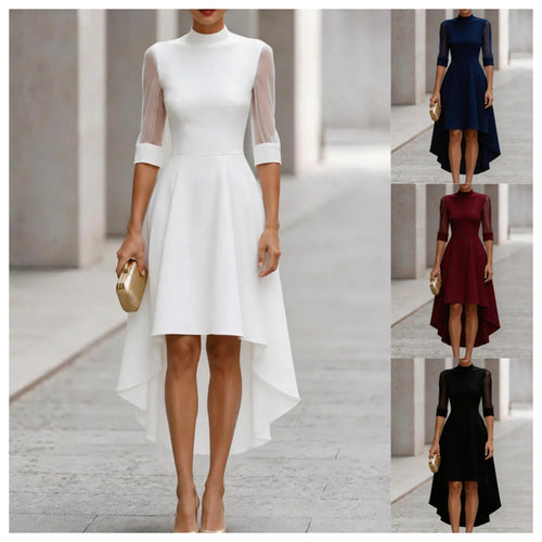 Women's High-Neck Sheer-Sleeve High-Low Dress - KaleaBoutique.com