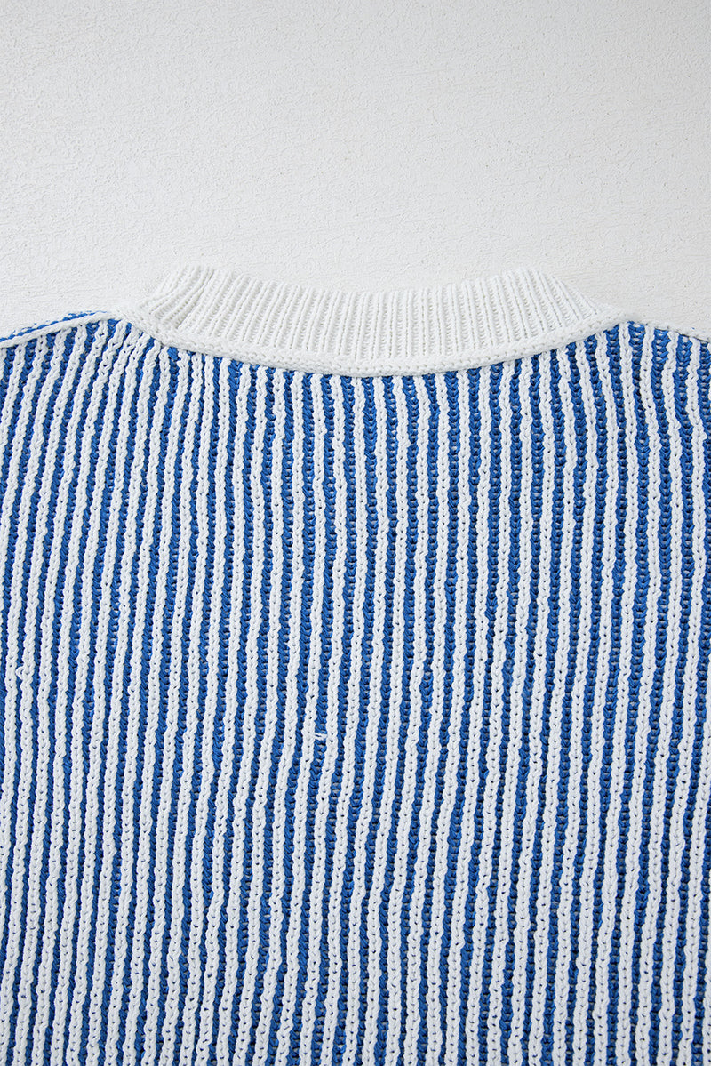 KaleaBoutique Stylish Striped Textured Knit Contrast Edge Loose Sweater - KaleaBoutique.com