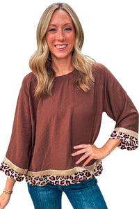 KaleaBoutique Stylish Leopard Detail Loose Bracelet Sleeve Top - KaleaBoutique.com