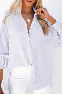 KaleaBoutique Stylish Striped Shirred Cuff Buttoned Loose Fit Shirt - KaleaBoutique.com