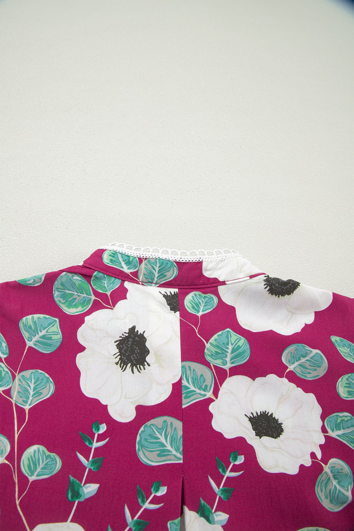 KaleaBoutique Stylish Floral Print Trimmed Short Puff Sleeve Mini Dress with Belt - KaleaBoutique.com