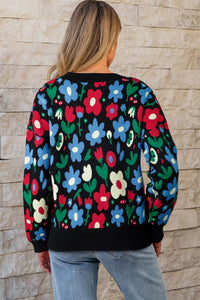 KaleaBoutique Stylish Floral Print V Neck Buttoned Short Cardigan Sweater - KaleaBoutique.com