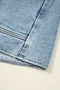 Scallop Trim Collar Patched Pocket Button Up Mineral Washed Denim Jacket - KaleaBoutique.com