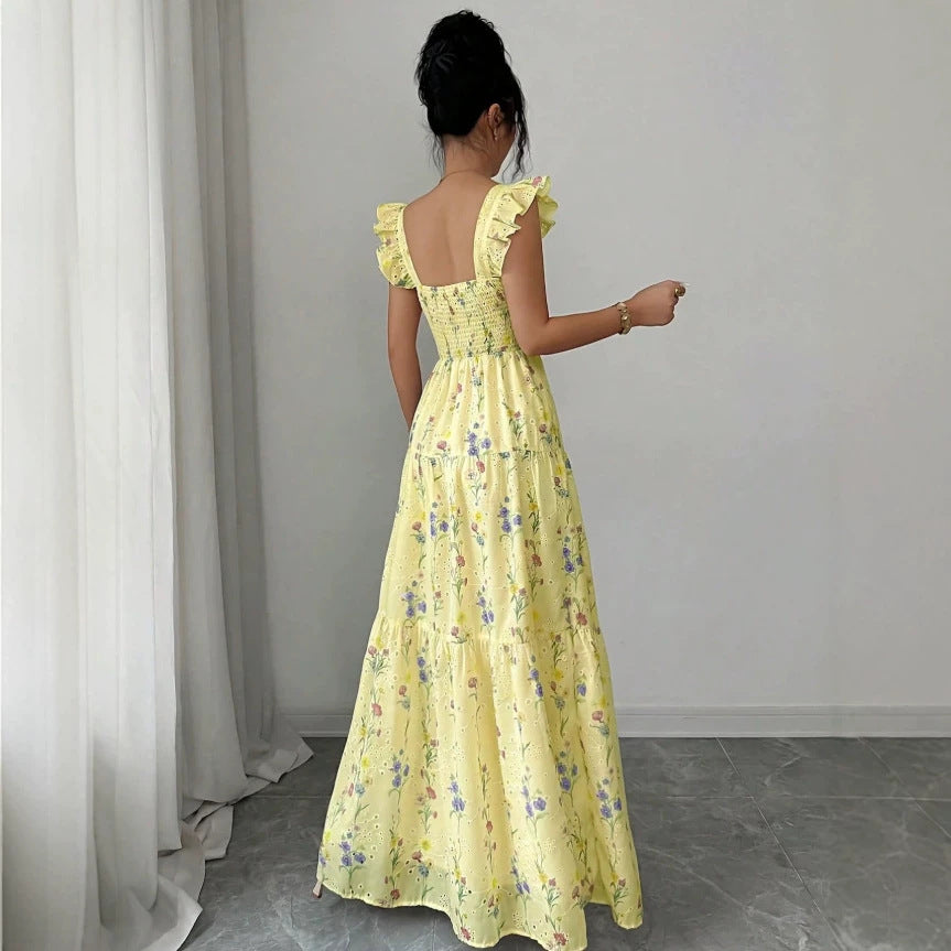 Women's Floral Square-Neck Ruffle-Strap Smocked Back Tiered Maxi Dress - KaleaBoutique.com