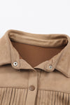KaleaBoutique Fringe Trim Plus Size Suede Shacket - KaleaBoutique.com