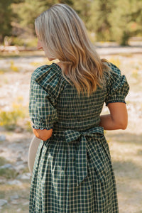 KaleaBoutique Comfortable Plaid Square Neck Shirred High Waist Ruffle Hem Dress - KaleaBoutique.com