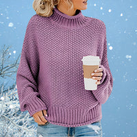 Solid Turtleneck Pullover Sweater Winter Fashion Casual Knitted Long-Sleeved Top Women's Clothing - KaleaBoutique.com