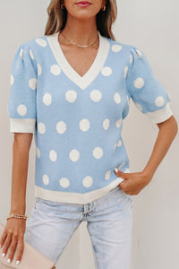 KaleaBoutique Comfortable Polka Dot Puff Short Sleeve Sweater Top - KaleaBoutique.com