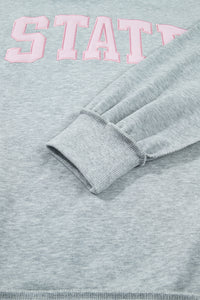KaleaBoutique Comfortable Exposed Seam Mock Neck STATE Letter Graphic Loose Sweatshirt - KaleaBoutique.com