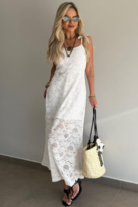KaleaBoutique Stylish Tie Spaghetti Straps Floral Lace Overlay Long Dress - KaleaBoutique.com