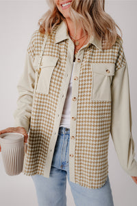 KaleaBoutique Houndstooth Corduroy Patchwork Flap Pocket Shacket - KaleaBoutique.com