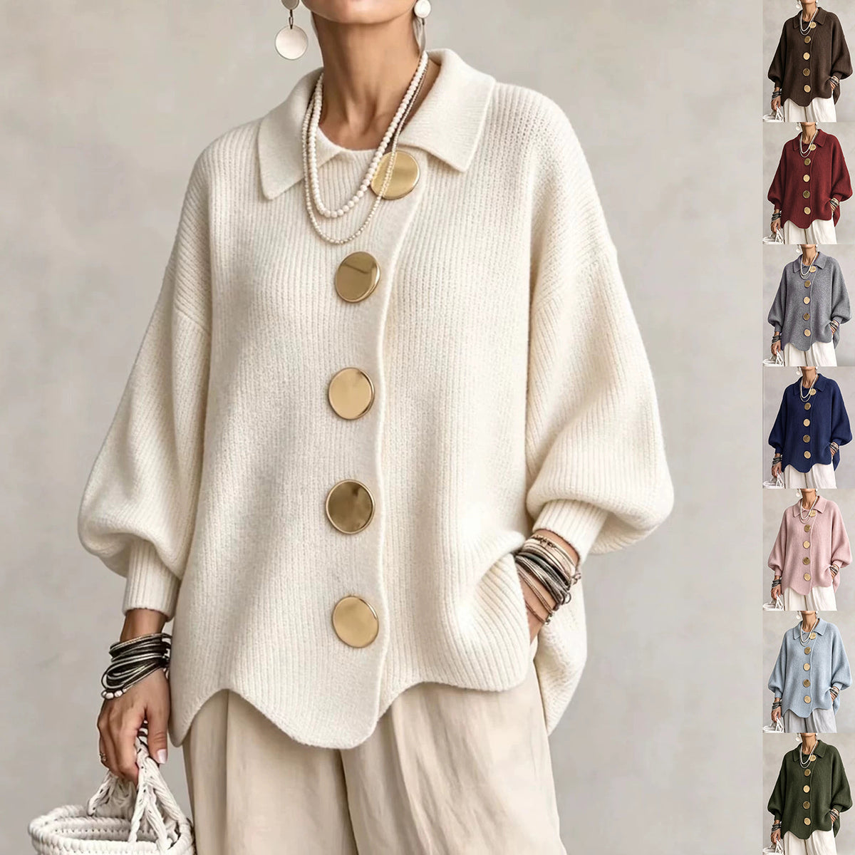 Button-down Cardigan Women's Fall Winter Lapel Button Knitted Jacket Long Sleeve Loose Fit Sweater Outerwear - KaleaBoutique.com