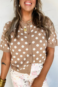 KaleaBoutique Comfortable Polka Dot Short Sleeve Button Down Sweater Cardigan - KaleaBoutique.com
