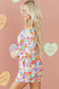 KaleaBoutique Comfortable Valentines Candy Heart V Neck Collared Tunic Shirt and Shorts 2pcs Pajama Set - KaleaBoutique.com