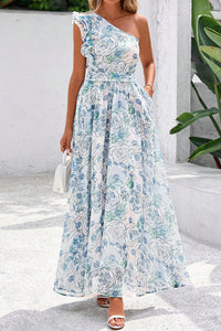KaleaBoutique Stylish Floral Print Ruffled One Shoulder Vacation Maxi Dress - KaleaBoutique.com