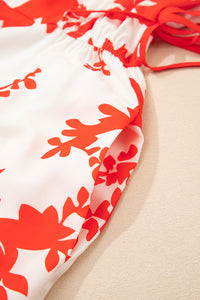 KaleaBoutique Stylish Floral Print Trimmed V Neck Ruffle Sleeve Long Dress - KaleaBoutique.com