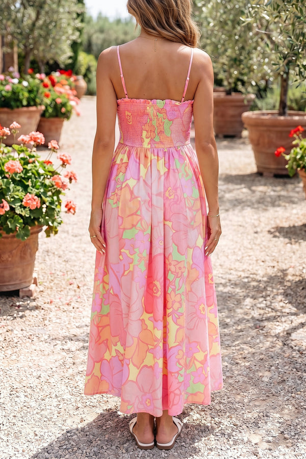 KaleaBoutique Comfortable Spaghetti Straps Floral Shirred High Waist Dress - KaleaBoutique.com