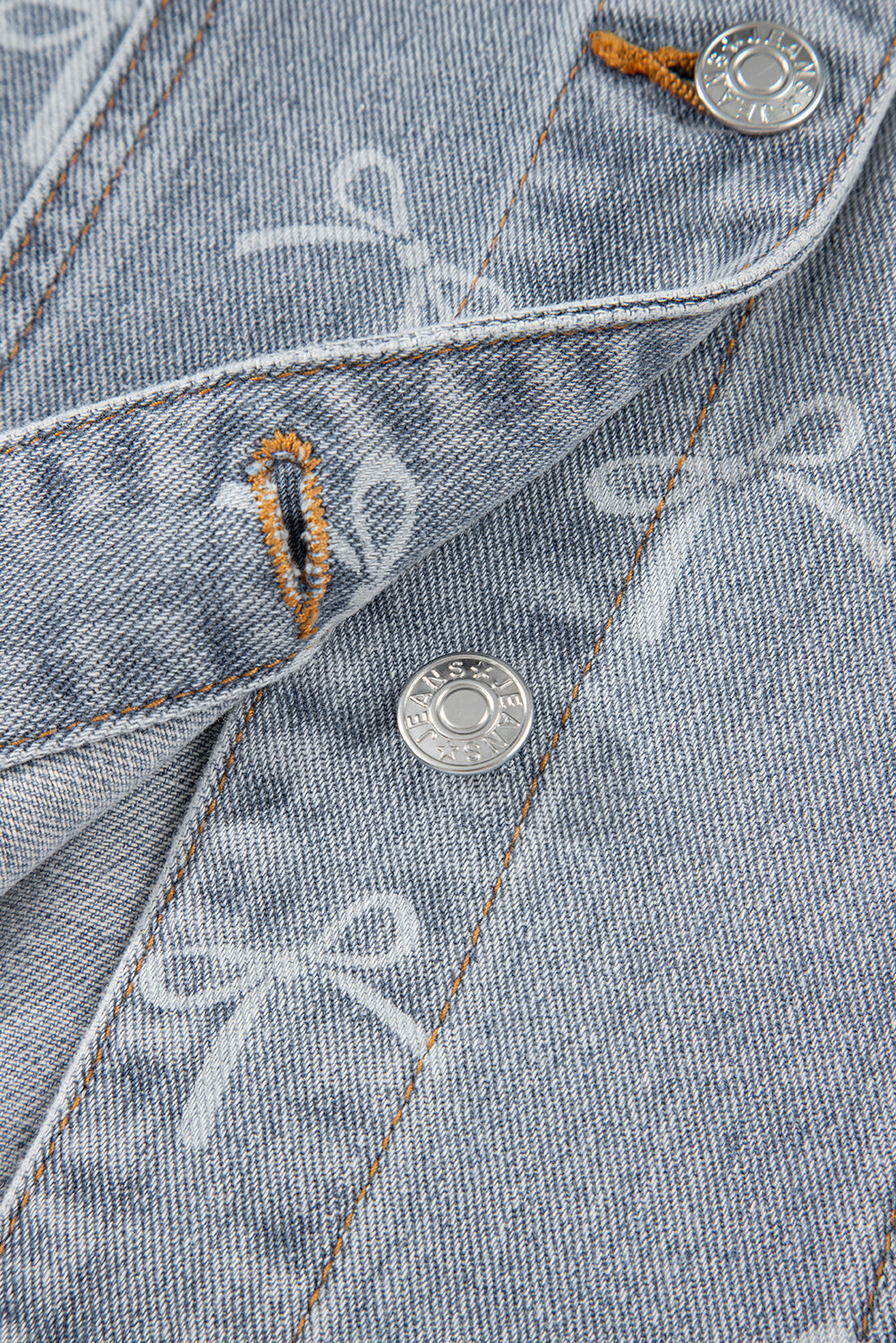 Bow Knot Print Light Wash Raw Hem Denim Jacket - KaleaBoutique.com