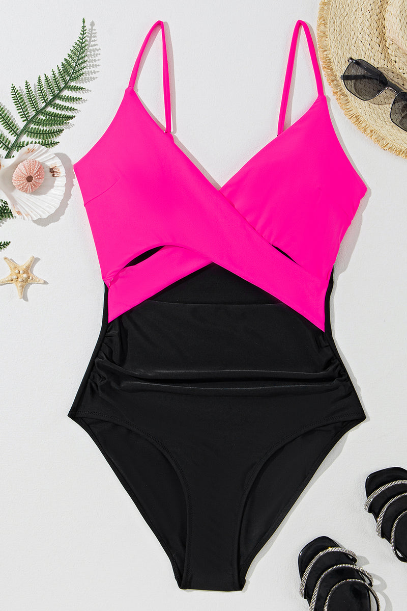 KaleaBoutique Beautiful Eye-Catching Crossover Colorblock Cutout One Piece Swimsuit - KaleaBoutique.com