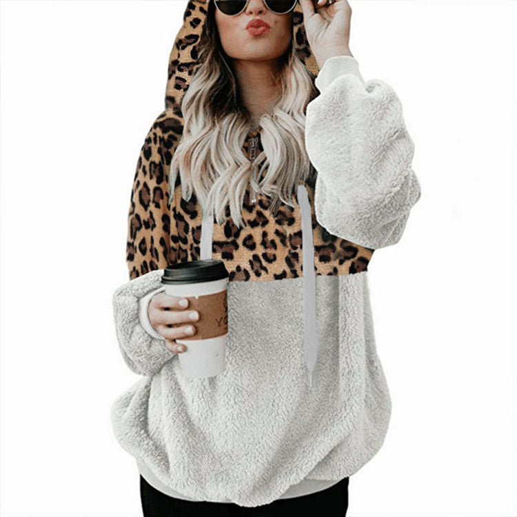 Women's Leopard-Print Colorblock Plush Pullover Hoodie - KaleaBoutique.com