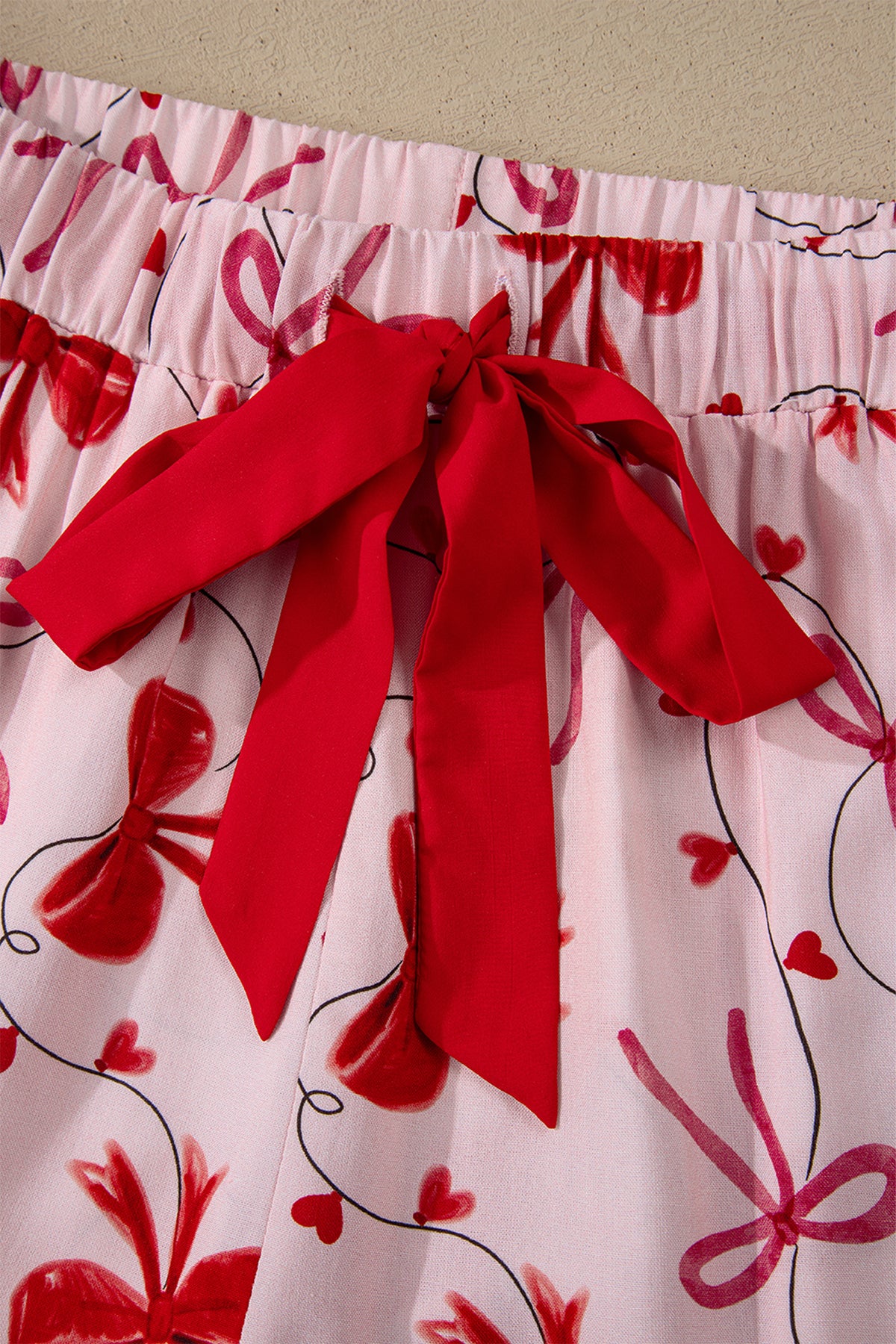 KaleaBoutique Comfortable Bow Print Valentine Long Sleeve Shirt Shorts 2 Pcs Pajama Set - KaleaBoutique.com