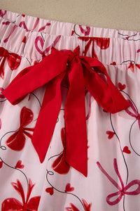 KaleaBoutique Comfortable Bow Print Valentine Long Sleeve Shirt Shorts 2 Pcs Pajama Set - KaleaBoutique.com