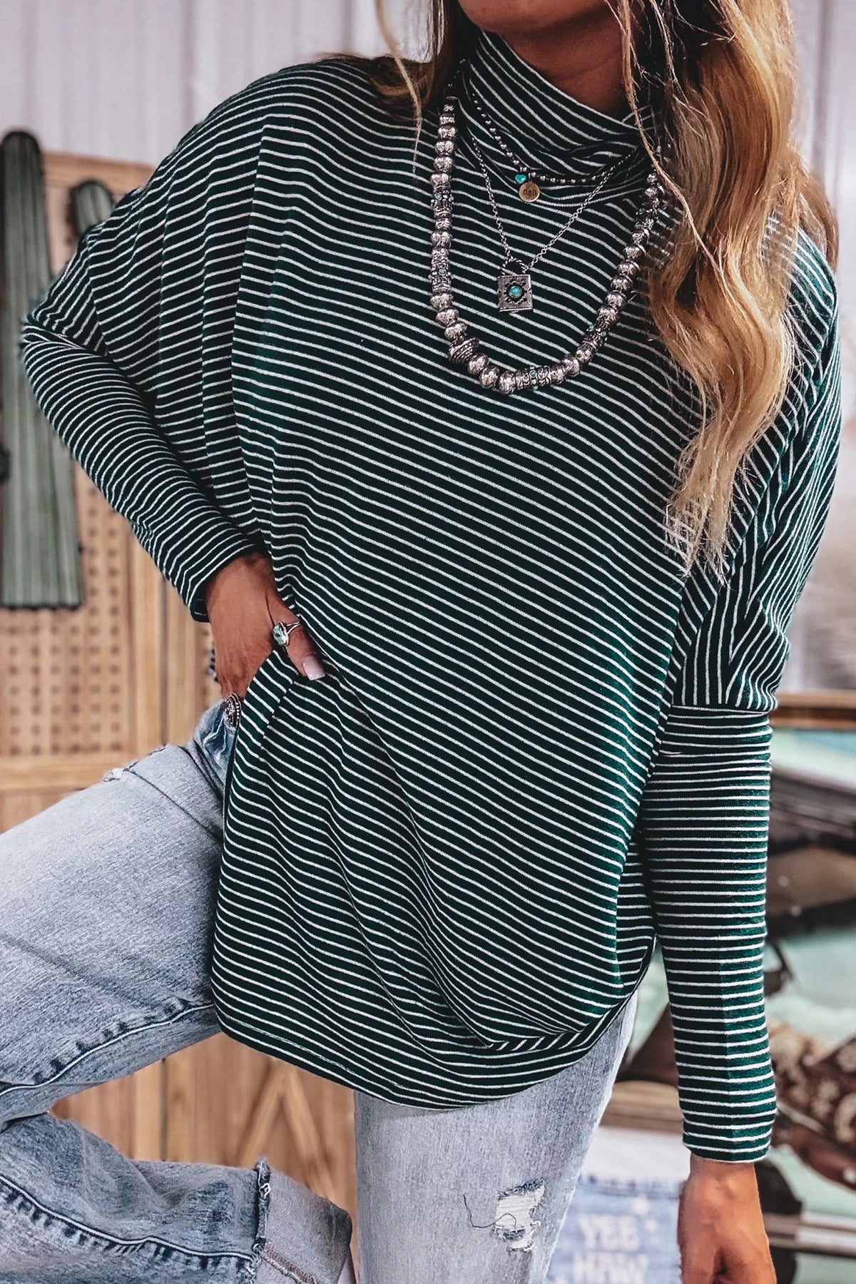 KaleaBoutique Comfortable High Neck Dropped Shoulder Long Sleeve Casual Top - KaleaBoutique.com