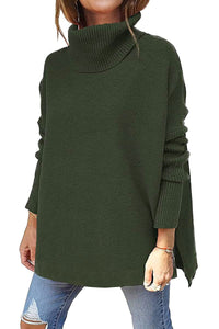 Turtleneck Sweater Mid Length Batwing Sleeve Slit Hem Tunic Pullover Sweaters Winter Tops Women Clothing - KaleaBoutique.com