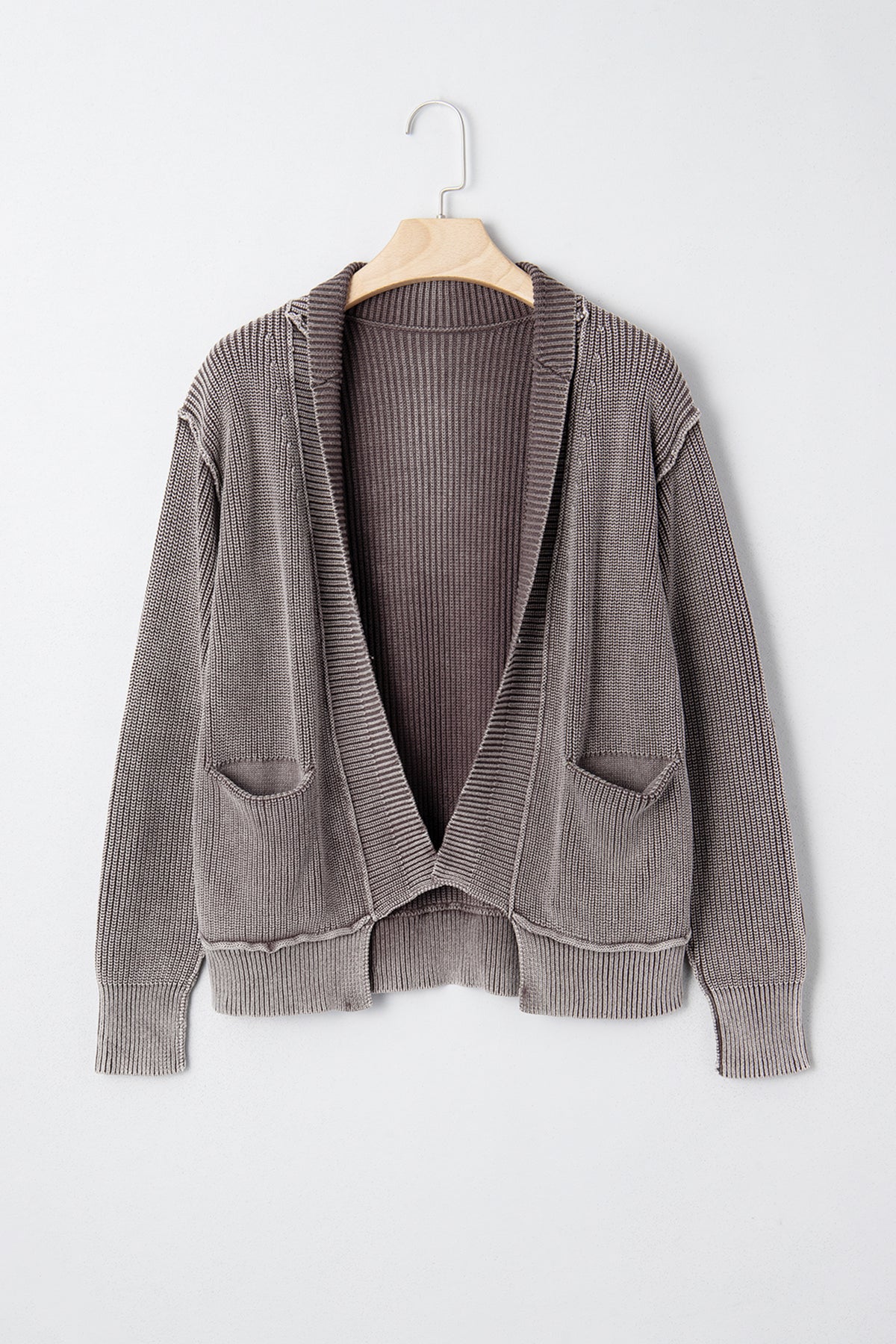 KaleaBoutique Stylish Mineral Wash Exposed Seam Patchwork Knit Open Sweater Cardigan - KaleaBoutique.com
