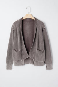 KaleaBoutique Stylish Mineral Wash Exposed Seam Patchwork Knit Open Sweater Cardigan - KaleaBoutique.com