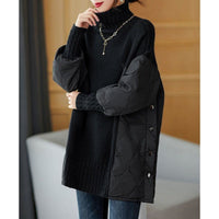 Women's High-Neck Quilted-Panel Longline Pullover with Side Buttons - KaleaBoutique.com