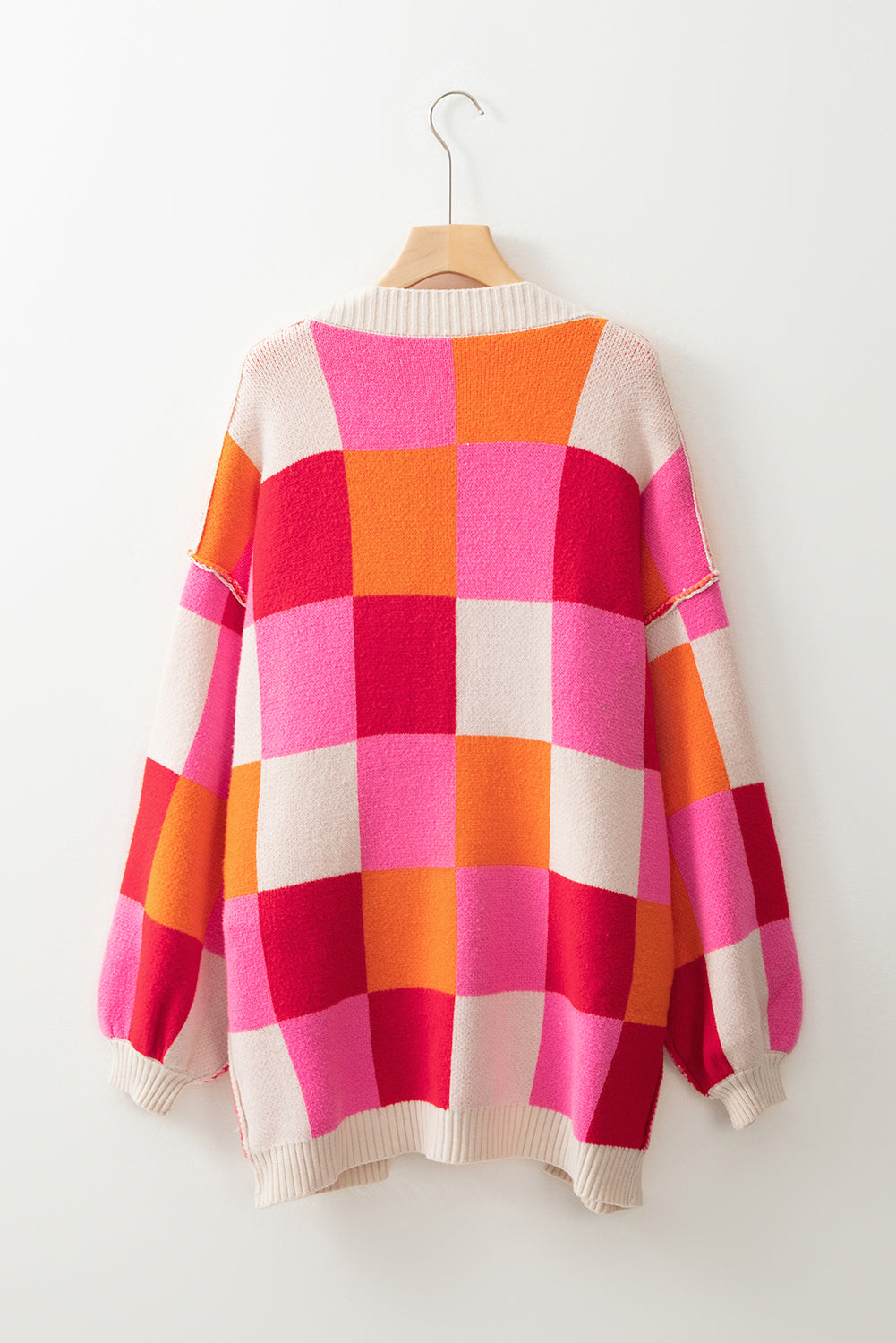 KaleaBoutique Stylish Light Checkered Drop Shoulder Exposed Seam Open Front Cardigan - KaleaBoutique.com