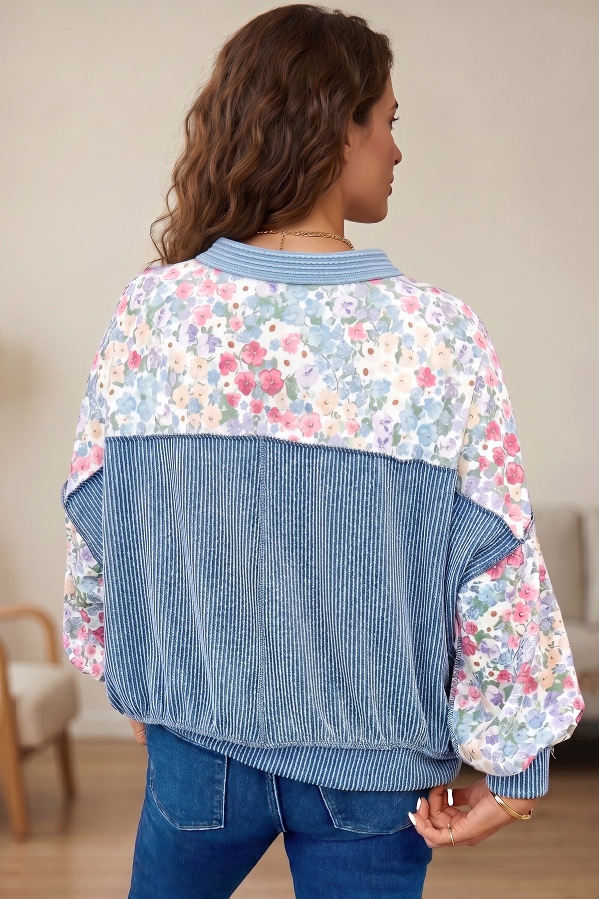 KaleaBoutique Chic Floral Print Round Neck Long Sleeve Top - KaleaBoutique.com