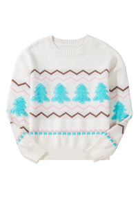 KaleaBoutique Stylish Striped Christmas Tree Ribbed Trim Drop Shoulder Sweater - KaleaBoutique.com